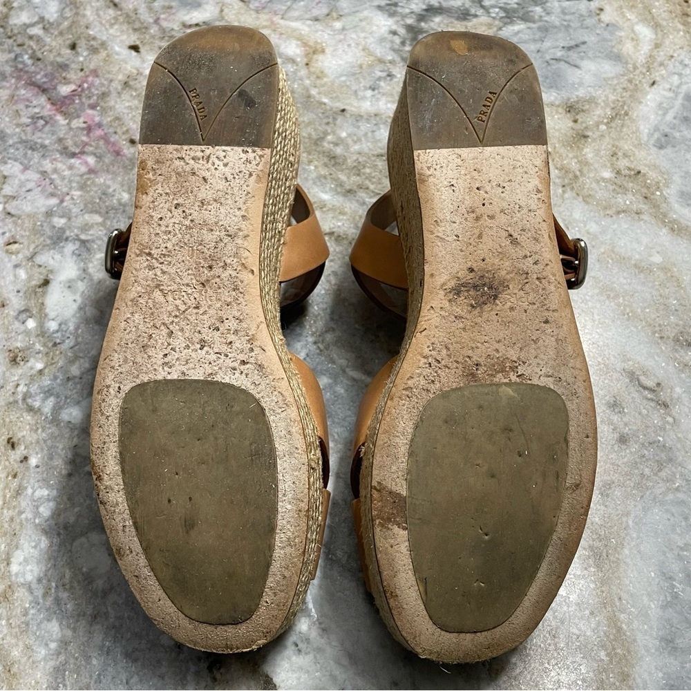 PRADA Espadrilles Sandals Size 40 Brown Tan Leather - Picture 11 of 14